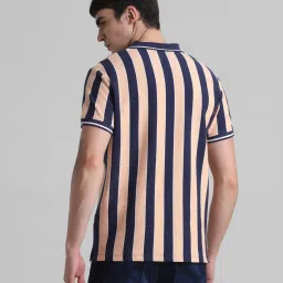Jack & Jones Peach Parfait Cotton Slim Fit Striped Polo T-Shirt image 2
