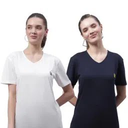 Vimal Jonney White & Navy Cotton Logo T-Shirt - Pack Of 2-image-85