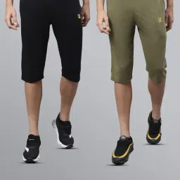 Vimal Jonney Black & Olive Regular Fit Lounge Capris- Pack of 2-picture-26