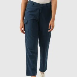 IVOC Teal Cotton Regular Fit Mid Rise Trousers image 1