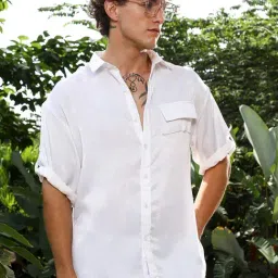 Campus Sutra Chalk White Satin-Utility Oversized Shirt image 4