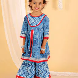 The Mom Store Kids Blue & Red Cotton Printed Full Sleeves Kurta Set image 1
