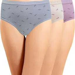 IN CARE Grey & Purple Cotton Printed Hipster Panties - Pack Of 3 image 1