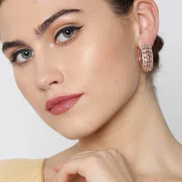 Priyaasi Rose Gold-Plated American Diamond Studded Small Hoop Earrings image 2