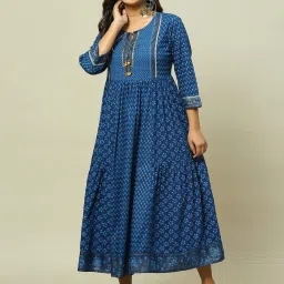 Rangriti Blue Printed A-Line Dress image 1