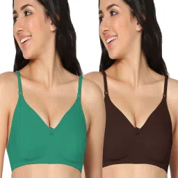 IN CARE Green & Brown Cotton T-Shirt Bras - Pack Of 2 image 1