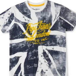 Pepe Jeans Kids White & Navy Printed T-Shirt image 1