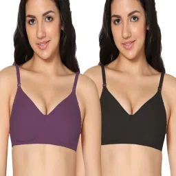IN CARE Black & Purple Cotton T-Shirt Bras - Pack Of 2 image 1