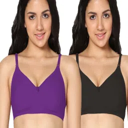 IN CARE Purple & Black Cotton T-Shirt Bras - Pack Of 2 image 1