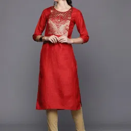 Indo Era Red Printed Straight Kurta image 1