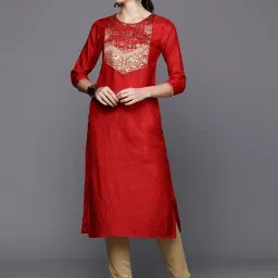 Indo Era Red Printed Straight Kurta image 1