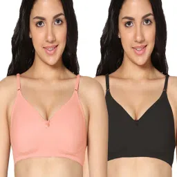 IN CARE Peach & Black Cotton T-Shirt Bras - Pack Of 2 image 1