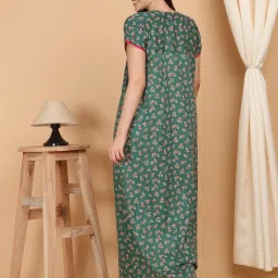 Sweet Dreams Green Cotton Floral Short sleeve Night Dress image 2