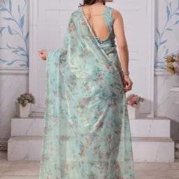 Saree Mall Blue Printed Saree With Unstitched Blouse image 2