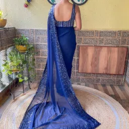 Saree Mall Blue Embellished Saree With Unstitched Blouse image 2