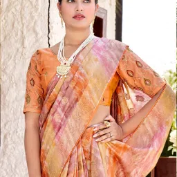 Saree Mall Orange Woven Saree With Unstitched Blouse image 2