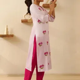 House of Chikankari White Chikankari Cotton Woven Long Kurta image 2