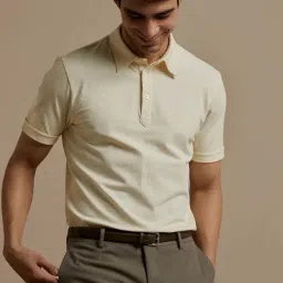 ANDAMEN Off White Regular Fit Polo T-Shirt-image-9