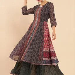 Soch Grey & Red Printed Flared Double Layered Kurta image 3