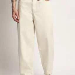 The Bear House Cream Cotton Straight Fit Jeans-image-0
