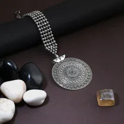 Adwitiya Collection Oxidised Silver-Plated Circular Maang Tikka image 1