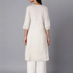 W Grey Cotton Embroidered A Line Kurta image 2