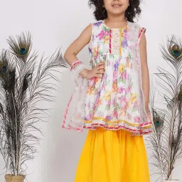 Little Bansi Kids White & Yellow Cotton Floral Print Kurta Set image 1