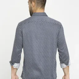 Basics Navy Slim Fit Printed Shirt image 2
