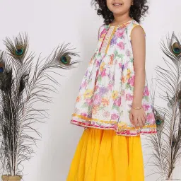 Little Bansi Kids White & Yellow Cotton Floral Print Kurta Set image 4
