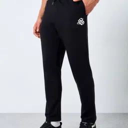 Styli Black Cotton Straight Fit Trackpants-picture-26