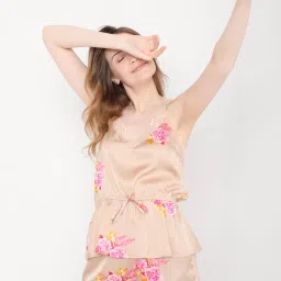 Vero Moda Beige Floral Print Top With shorts image 1
