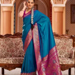 Elora Blue Woven Saree-image-1