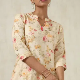 Soch Beige Cotton Regular Fit Floral Print Kurta image 5