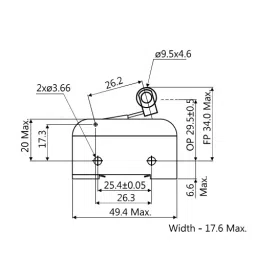 Essen Deinki C Series 625 g Nylon Roller Lever Micro Switch with Cross Roller, MCRS-16D-1-C image 2