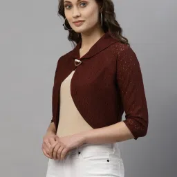 Style Quotient Maroon Self Design Crop Shrug image 3