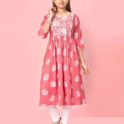 Aarika Kids Pink & White Cotton Embroidered Kurti Set-picture-43