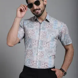 Indian Needle Mid Beige Regular Fit Printed Shirt-image-0