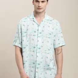 Turtle Sky Blue Cotton Slim Fit Printed Shirt-picture-24
