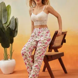 Clovia White Comfort Fit Floral Print Pyjamas image 5