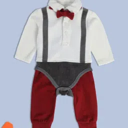 MINIKLUB Kids White & Red Solid Full Sleeves Bodysuit, Pants with Bow-image-56