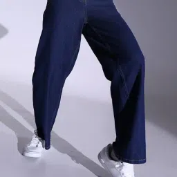 Hubberholme Dark Blue Cotton Relaxed Fit High Rise Jeans-image-92