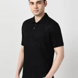 Peter England Black Regular Fit Printed Polo T-Shirt image 3