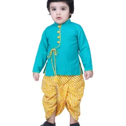 BownBee Kids Green Cotton Striped Kurta & Dhoti image 1