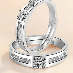 Peora Set Of 2 Silver-Plated AD Studded Couple Ring-picture-53