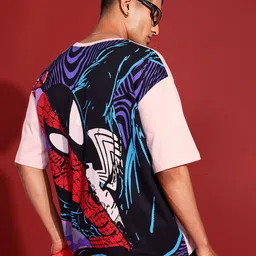 MARVEL STREET Spiderman Printed Drop-Shoulder Sleeves Pure Cotton Relaxed Fit T-shirt-image-0