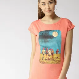 Style Quotient Women Peach-Coloured Printed Round Neck T-shirt-image-47