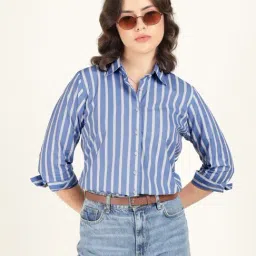 Hancock Blue & White Cotton Striped Shirt-picture-21