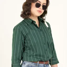 Hancock Bottle Green Cotton Striped Shirt-picture-16