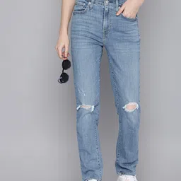 Levis Women 724 Straight Fit High-Rise Mildly Distressed Heavy Fade Stretchable Jeans-image-30