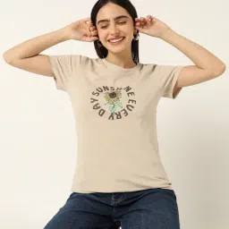 R&B Beige Cotton Graphic Print T-Shirt image 5